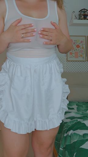 My Wife's Huge Breasts in Her New White Blouse