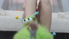 My Giantess stepsister plays with her giant feet, sniffs her feet with her tiny stepbrother, then slaps and caresses her feet with her tiny stepbrother, then masturbates for him and puts her big ass close to his face