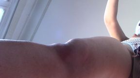 Sexy wife doing housework naked. Brunette, hairy pussy, big ass, big tits. Sexy mom massages herself with a vibrator.