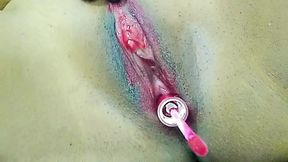 Fucking my pussy with red lip gloss