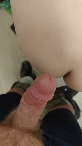 MtF Asian redhead shemale cum dump with a fan from Grindr deepthroat and raw bareback anal creampie in public   Clip 1
