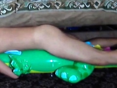 Twink Rides His Inflatable Alligator Sex Toy