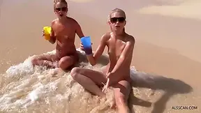 Dirty Naked Blonde Girl Is Cuddling Her Bad Besties Gentle Pussy, While On The Beach