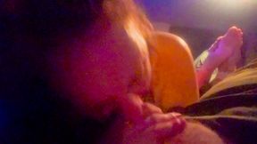 Sexy redhead Liz Lane gives Chester Van Name another amazing Deep throat blowjob and then we switch it up to some foot job  cum