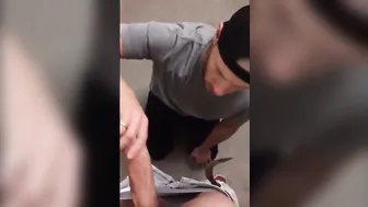 Amateur Hunk Gives Deepthroat Blowjob on Stairwell