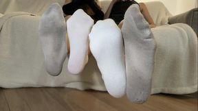 Dirty Socks vs Clean Socks Swap - Two Girls Tease With Soles and Sock Exchange