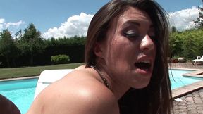 tiffany doll, fucked by a big black cock at the edge of a pool.