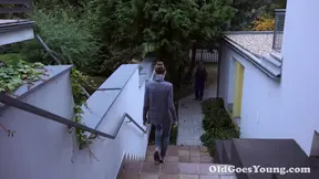 Stripping for the pool man and sucking his big dick