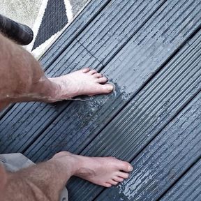 My ginger cock pissing on my bare feet on the deck before my daily wank session