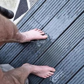 My ginger cock pissing on my bare feet on the deck before my daily wank session