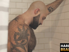 HardcoreBears.com - Bear washes his furry body and spanks his thick beefy ass