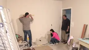 Older girl gags on worker's huge dick