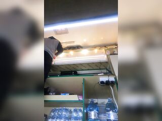 Naive hostess working in mini petticoat during winter