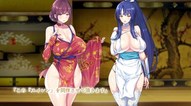 Japanese hentai fantasy with blue and white-haired beauties in traditional rooms