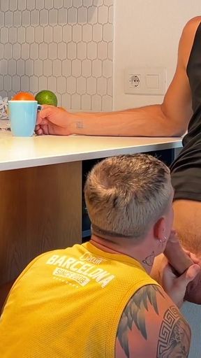 Husband sucked off his friend while his wife washed the dishes   Clip 2