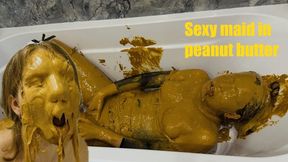 Sexy Maid in peanut butter! Dunk and masturbate!