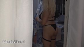 Naughty Housewife Showing off to Passers-by While Her Husband Works