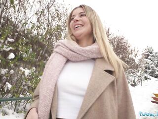 Public Agent Cute golden-haired outdoor POV fellatio hardcore sex in secret location large penis taut snatch