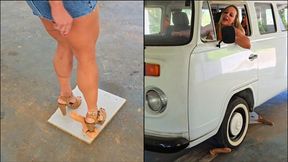 DRIVING - Feet & Tires run over - Crushing dildos