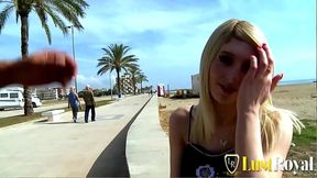 Tourists pick up blond bitch for outdoor sex