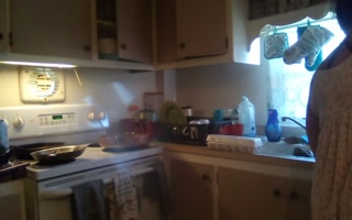 Horny Housewife Cooking and Cleaning and Lifting Up Her Dress and Showing Off Thong (Cleavage Tease)