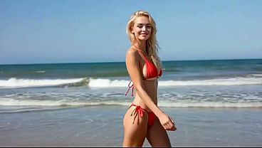 Blonde Lifeguard Slut: Public Beach Strip, Masturbation &amp_ Hard Fuck AI Generated