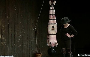 Chained blindfolded lesbian suspended