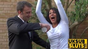 UKSubSluts com - Dominant man rips and penetrates inked sub Louise Kay in backyard