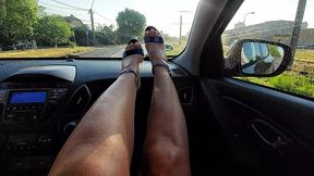 Stepmom wears high heels and teases her stepson in the car on the way to work in the morning