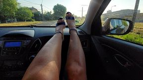 Stepmom wears high heels and teases her stepson in the car on the way to work in the morning