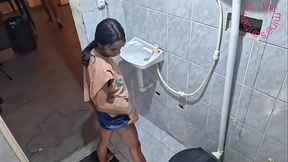 Giving her ass in the bathroom while her friend is next to her waiting for everything to end