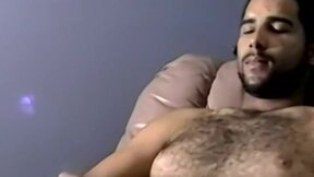 Bearded dude with hair on chest jerks off in amateur video