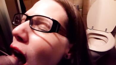 Glasses dont stop her from loving nasty piss dribbling from cock