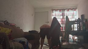 Vacuuming First, Folding Laundry Later – Butt Crack View