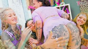 Tattooed goth girls in lesbian orgy