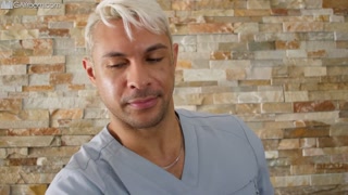 Cute Masseuse Shoves His Hard Cock Down Jock's Throat