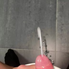 Huge powerful cumshot from the toilet