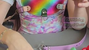 Tinylittlebabyg models multiple different pacifiers in a special leather gag from BigandBuff