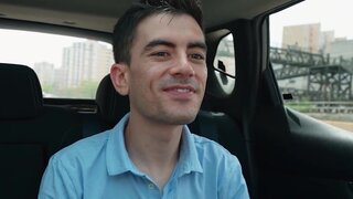 Hot woman with perfect boobs fucked inside a car