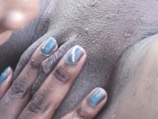 Saggy boobs black angel and her preggy girlfriend give every other blow job by the pool