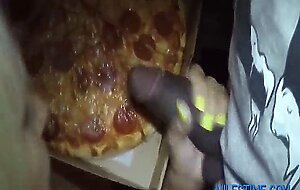 Pizza delivery guy feeds my wife some cum