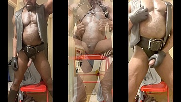 Black Mature Muscle Hot Leather Solo Nippleplay & Heavy Cum