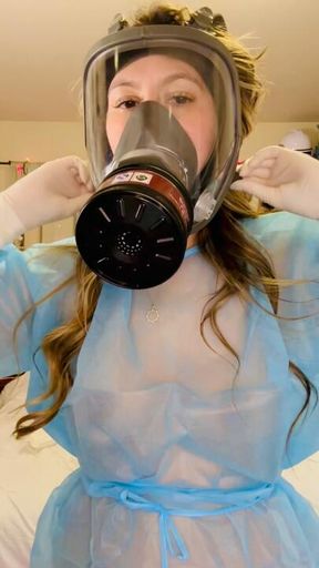 4.5 min video Watch me gown up (naked underneath) & RubberGlove up, and then pus on my gas mask and pleasure myself! Hear my moans in my gas mask 🧤