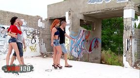 French redhead gets fucked on the beach while friend takes photos