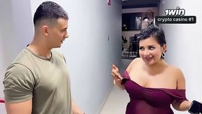Latina BBW with thick jugs takes gigantic boner while bf is out; amateur delivery dude tears up her taut beaver.