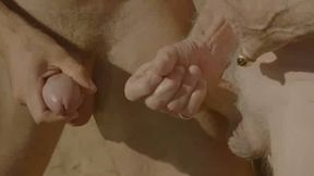 grandpa cums on the beach