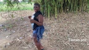 African Ebony Sexy Black Girl Dances in Public with Laughter
