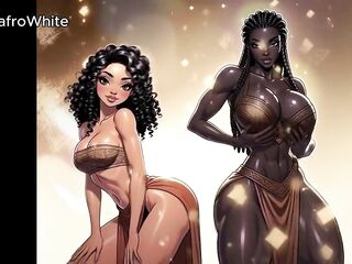 AI Generated - Manga toon animated manga afro american ebony black european trans dominant-bitch stripper screws step sister raw