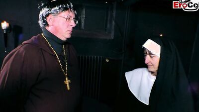 Naughty German nun is playing with perverted priest's hard pecker