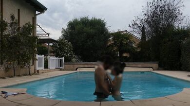 We enjoy the holidays at the swimming pool